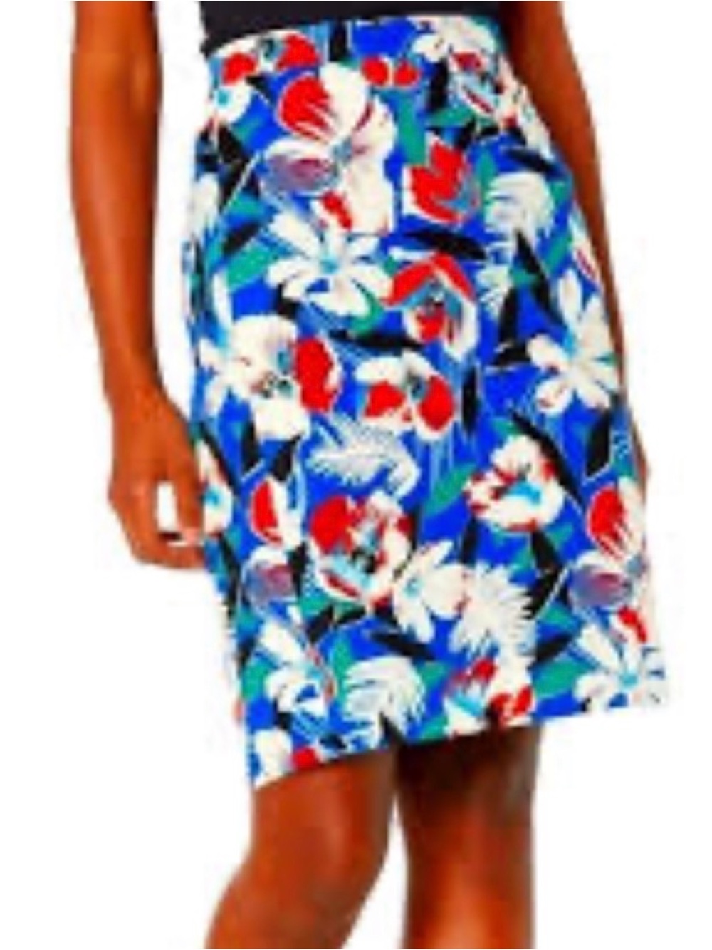 J. Crew Blue Floral Print Skirt with Red & White Accents